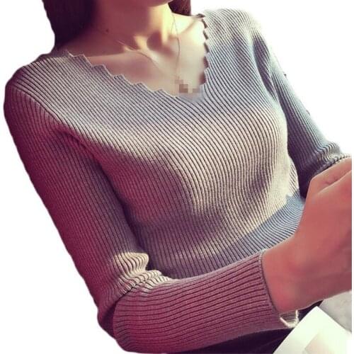 B1679 2020 spring Autumn winter womens wear new wave v-neck pullover long sleeve knitted sweater cheap wholesale