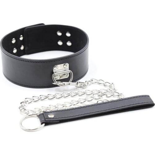BDSM bondage leather slave collar with chain leash adult games neck collar sex toys for woman couples erotic restraints tools