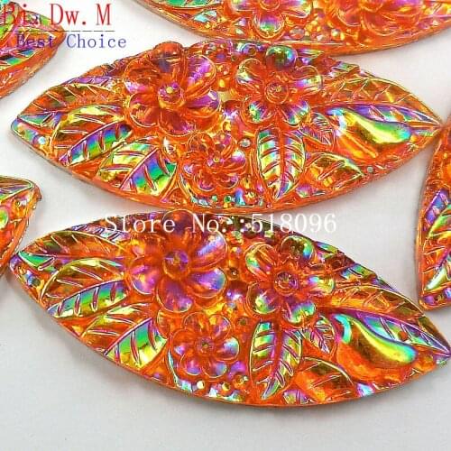 BIG Surprise Orange Multicolor Resin 19x48mm Rhinestones Navette Stones and Crystals Strass Crystal For Sewing Wedding Dresses