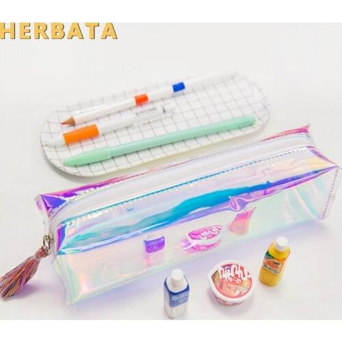 Laser pencil case brilliant transparent stationery mirror polish pencil bag square school supplies storage container Cartuchera