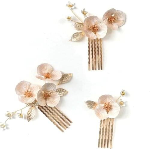 Delicate Hand Painted Floral Hair Pins Bridal Small Combs Leaf Wedding Headpiece Vintage Women Hairpiece