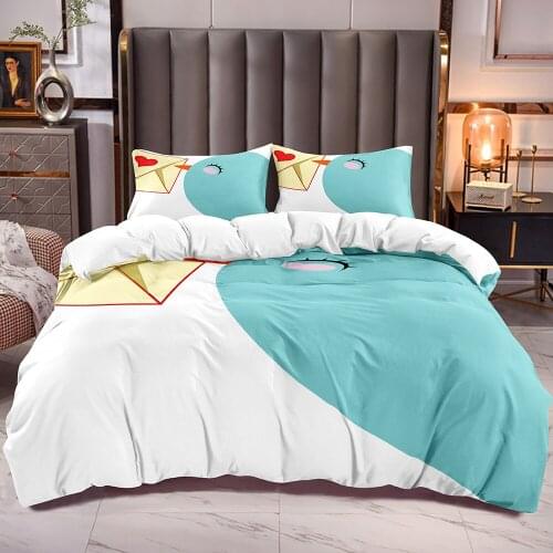 Kids Duvet Cover with Cute Bird and Envelope Print Boys Girls Bedding Comforter Cover with Zipper Closure Corner Ties