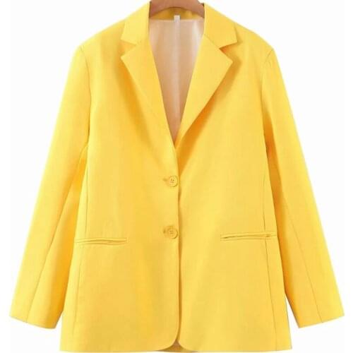 DOUJILI Fashion Pink Yellow Loose Ladies Office Coat High Quality Solid Color Long Sleeve Suit Jacket For Women