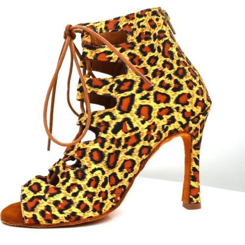 Evkoodance Dance Boot Leopard 10cm High Heel Sexy Latin Dance Boots Professional Womens Latin Salsa Tango Ballroom Dance Shoes