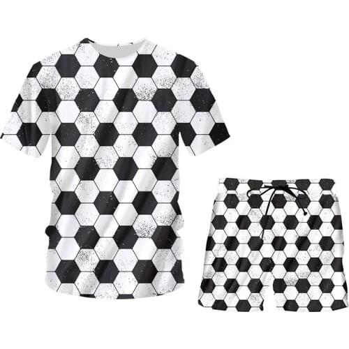 IFPD 3D Printed Football Summer Soprts T Shirt And Shorts Mens Set Casual Black White Hexagon Unisex Tracksuit Sports Suits