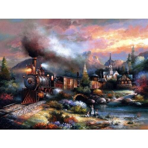 Free shipping Thomas forest classical old train scenery canvas prints oil painting printed on canvas wall art decoration picture