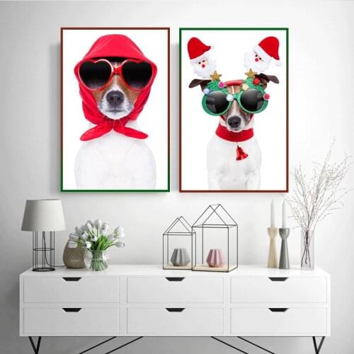 Lovely Cute Dog Celebrate Christmax Canvas Painting Prints Poster Living Room kid Room Home Decor Wall Art Picture Free Shipping