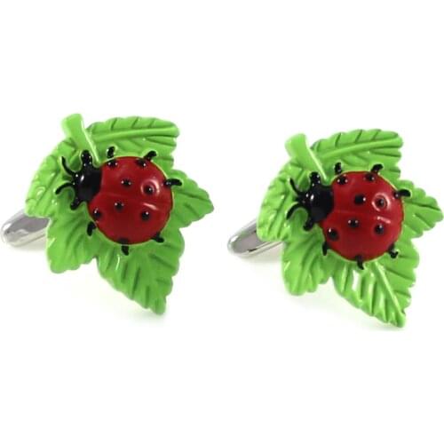 Red Ladybug On Green Leaf Men Novelty Fancy Cuff Links Fathers Day Birthday Wedding Shirt Accessory Cuff Links