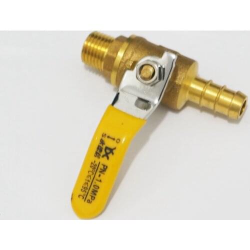 Brass Ball Valve 1/4" BSP male to 10mm Hose Barb with yellow handle 0.8 Mpa for Air gas water fuel