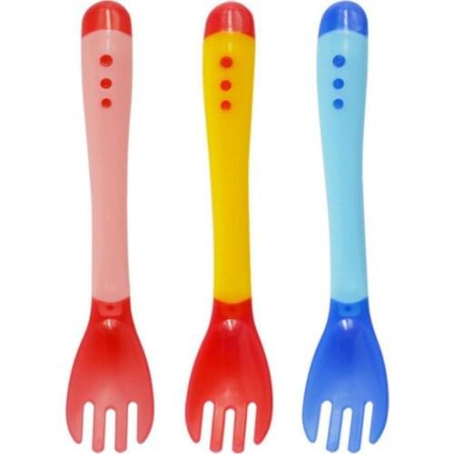 Newborn Spoon Feeding Temperature Sensation Baby Silicone Temperature Sensing Spoon Fork Safety Infant Feeding Flatware