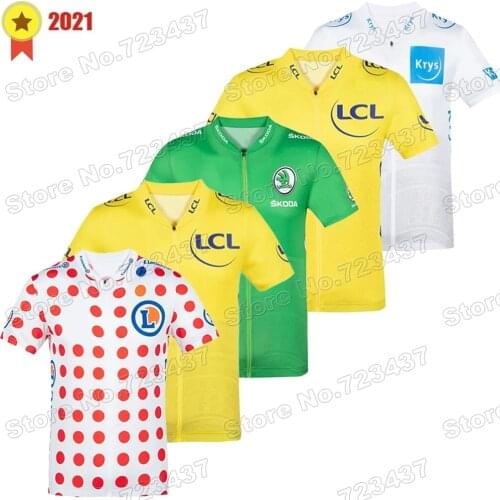 2021 Men France Tour leader Cycling Jersey Green Yellow White Polka dot Cycling Clothing de France Road Bike Shirt Suit Maillot