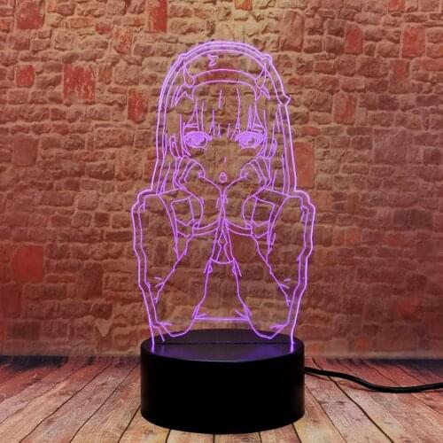 Zero Two Anime Figuras 3D Illusion LED Desk Nightlight Colorful Changing Light Code 002 Model Flash Toys for girls