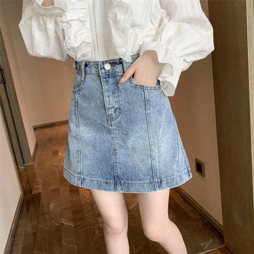 New Denim High Waist Skirt Summer Denim A Line Solid Color Retro Korean Hip Skirt Mini Fashion Street Wear Womens Hip Skirt