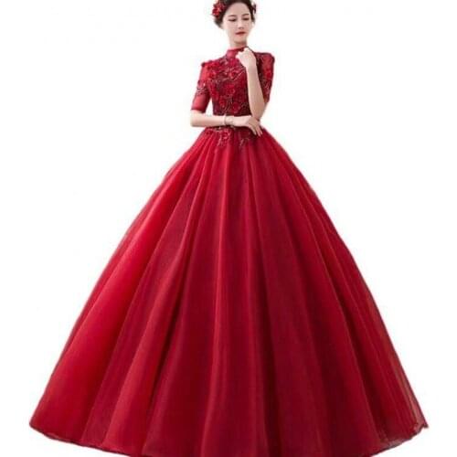2021 New Sexy Burgundy Prom Dresses Lace Beads Applique Pageant Party Dress Formal Evening Gowns Gala Robe De Soiree