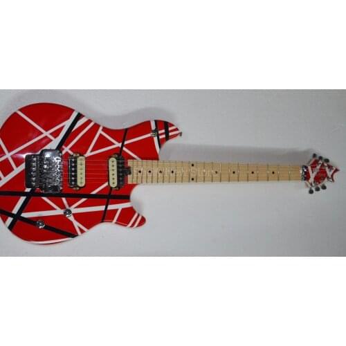 Shelly New Store Factory Custom Black/White Strips Lines Red Guitar Body 6 Strings Chrome Tremolo Locking Nut Electric Guitars