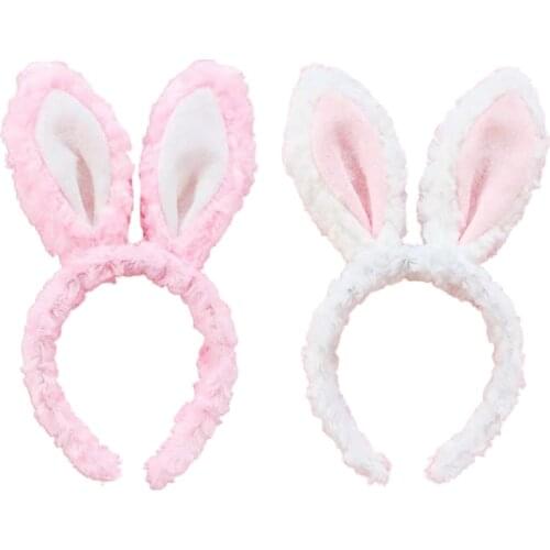 Rabbit ear hair hoop Headband Plush Bunny Ears Hair band Cosplay Costume white pink