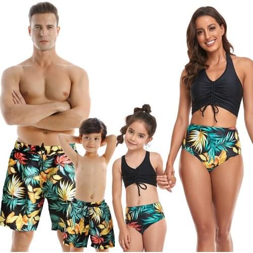 Mom Girls Boys Family Holiday Outfits Swimsuits Mommy Daughter Swimwear Family Matching Look Dad Son Beach Shorts Bathing Suit