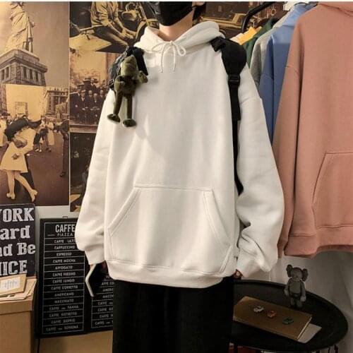 Solid Color Hoodies 3xl Length 80cm Sweatshirt Women Autumn Winter New Korean Loose Coat Plush Thicken Men Top Kangaroo Pocket
