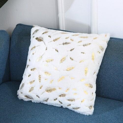 Wholesale pv velvet bronzing feather pillowcase Solid color pillow cushion cover Decor pillow for living room Car lumbar pillow