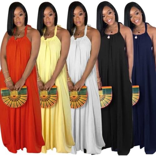 Echoine Sleeveless Loose Maxi Long Dress Halter Backless Sexy leated Beach Vestido Robe Vintage Boho Summer Party Club Sundress