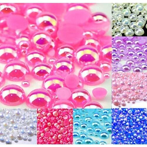 Craft ABS Resin Flatback Half Round Pearls Flatback Scrapbook Beads Jewelry DIY 1000pcs Handmade Dark Pink AB Size from 2-10mm