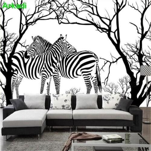 Custom photo wallpaper modern art black and white embossed abstract tree zebra modern minimalist living room sofa backdrop