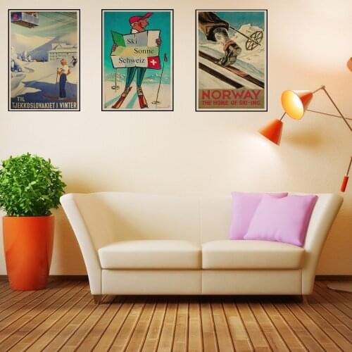 Ski in Canada Skiing Travel Vintage Retro kraft paper Painting Poster Winter Sports Skiing Art Poster Wall Home Bar Decor Gift