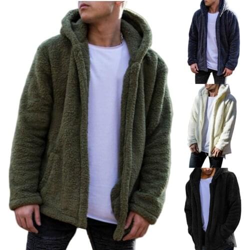 Casual Fashion Men Male Winter Warm Teddy Bear Pocket Coat Casual Fleece Fur Jackets Hoodies Coat Outwear Loose Plus Size Coat