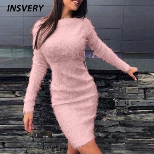 Casual Plush Women Dress 2021 Fashion O Neck Long Sleeve Party Dress Women Autumn and Winter Plush Warm Dresses Vestidos