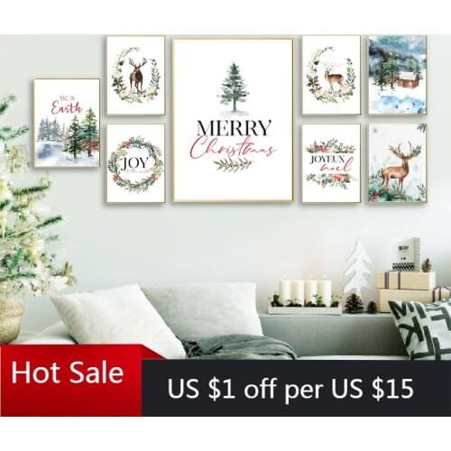 Holiday Decor Christmas Theme Art Posters and Prints Nordic Wall Art Canvas Painting Pictures Room Decoration Christmas Gifts