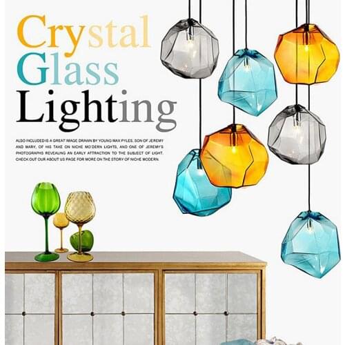 Simple Modern Ice Crystal Glass Living Room Chandelier Restaurant Bar Dining Room Color Abnormity Stone Chandelier