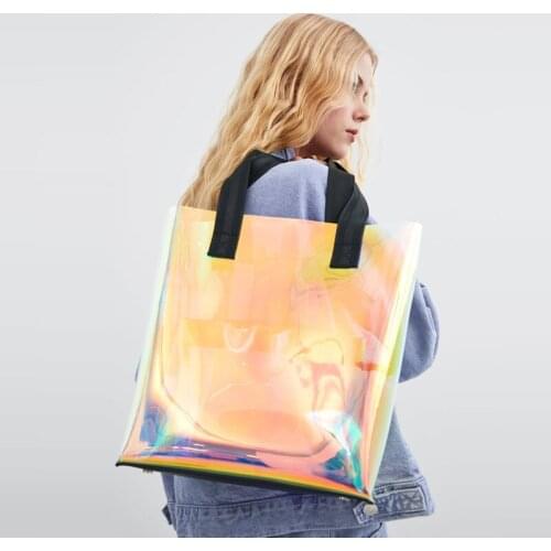 Laser Hologram PVC Clear Bag Tote Bags Transparent Bag 2021 New Fashion Large Capacity Shoulder Bag Summer Beach Shopping Bags