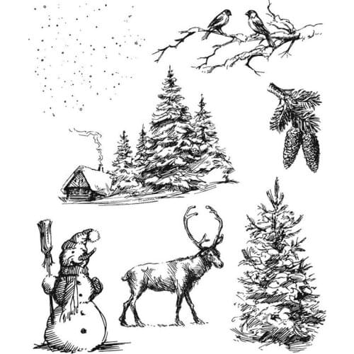 Clear Stamps Winter Snowman Elk Forest Wooden House Birds For DIY Scrapbook Photo Album Craft Card 2021 New