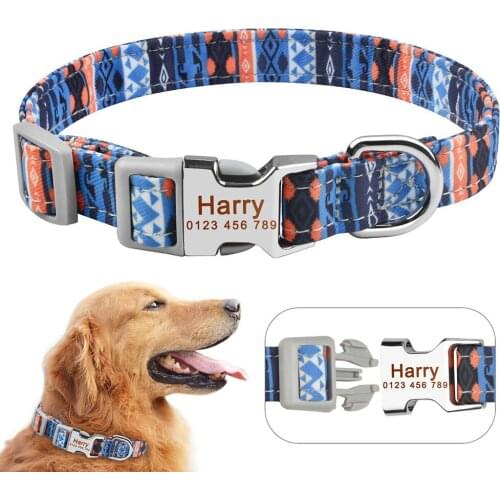 AiruiDog Adjustable Personalized Dog Collar Polyester Custom Engraved ID Dogs Name S M L