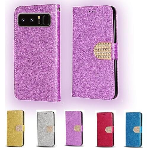 Luxury Glitter Diamond Flip Leather Wallet Phone Case For Samsung Galaxy Note 8 N950F Stand function Phone cover with card slot