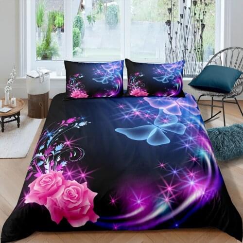 Home Textiles Luxury 3d Color Butterfly Print Duvet Cover Set 2/3 Pcs with Pillowcase AU/EU/UK/US Queen and King Bedding Sets