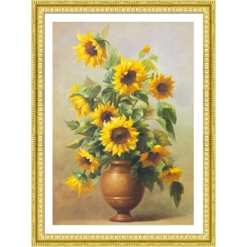 Needlework,DIY Cross stitch,Set For Full Embroidery kit,Noble classic vase sun flower Printed Pattern cross stitch wedding gift