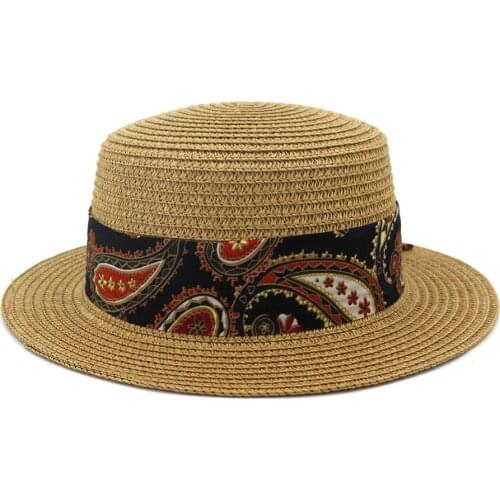 Sun Hat Women Summer Beach Panama Flat Hats With Ribbon Scarf Holiday Outdoor Accessory For Lady
