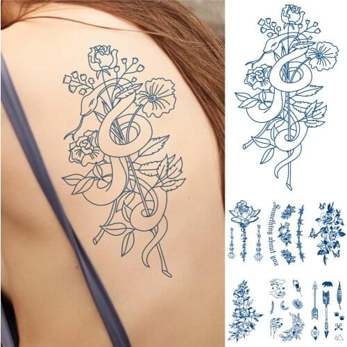 Ink Snake Temporary Tattoo Stickers For Women Men Body Waist Waterproof Fake Tatto Dark Wine Snake Tattos