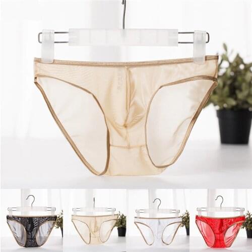 Mens Briefs Soft Breathable Silk Sexy Underwear Mens Hot Hips Up Transparent Jockstrap Sexy Colorful Undies Cueca