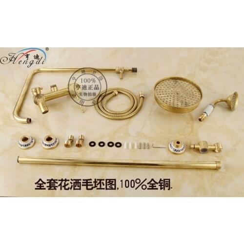 Bathroom Retro antique copper Brass Shower Set Wall Mounted Phone Ceramic Handheld Mixer Tap Faucet 3-functions Mixer Valve