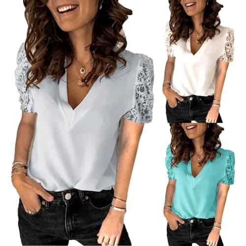 Fashion Summer Fashion Lady Shirt Short Sleeve V Neck Lace Patchwork Blouse Top Elegant Blouses high quality women shirt 5XL