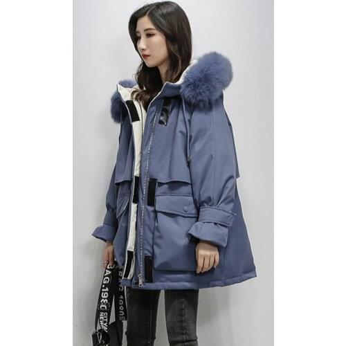 2021 New Large Natural Fox Fur Hooded Winter Jacket Women 90% White Duck Down Coat Warm Thick Parkas Sash Tie Up Snow Overcoat