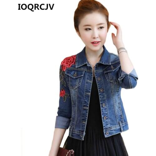 Womens Denim Jackets Autumn Vintage Casual Single Breasted Coat Female Embroidery Jean Jacket Outerwear Women Basic Coats R409