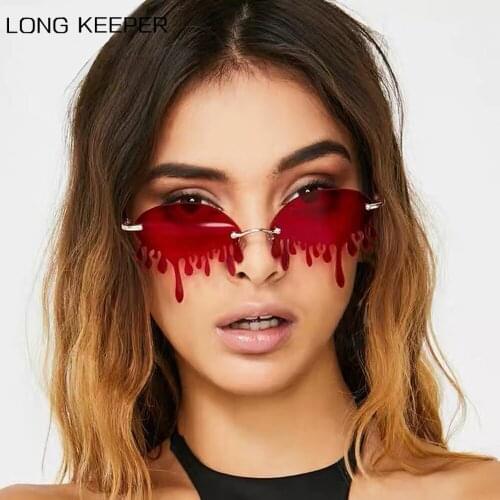 Rimless Sunglasses Women 2020 New Luxury Brand Funny Tears Shape Sun Glasses Female Rimless Vintage Candy Color Party Shades