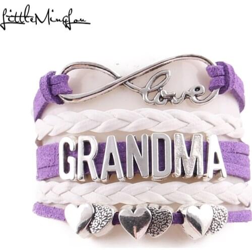 Little Minglou 4 colors Infinity love grandma bracelet heart charm leather bracelets & bangles for women jewelry grandma gift
