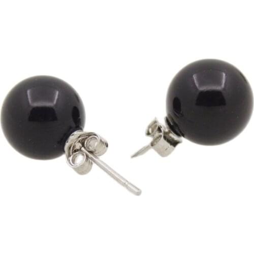 1 PAIR 10mm Black Perfect Round Shell Stud Earring Jewelry Mother of Pearl