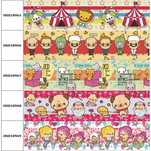 10yard Mermaid Doctor Dog Lion Cat Cartoon Grosgrain Ribbon Accessory Hairbow Headwear Decoration DIY Wholesale OEM 38MM 75MM