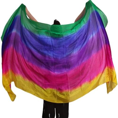 100% Real Silk Belly Dance Veil Dance Accessories 250/270*114cm Gradient Green+Royal blue+Purple+Rose+Yellow Hand Dyed Silk Veil