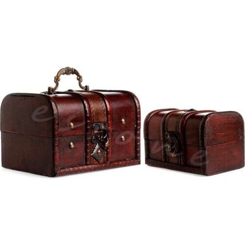 2020 2pcs Set Wooden Pirate Jewelry Storage Box Case Holder Vintage Treasure Chest